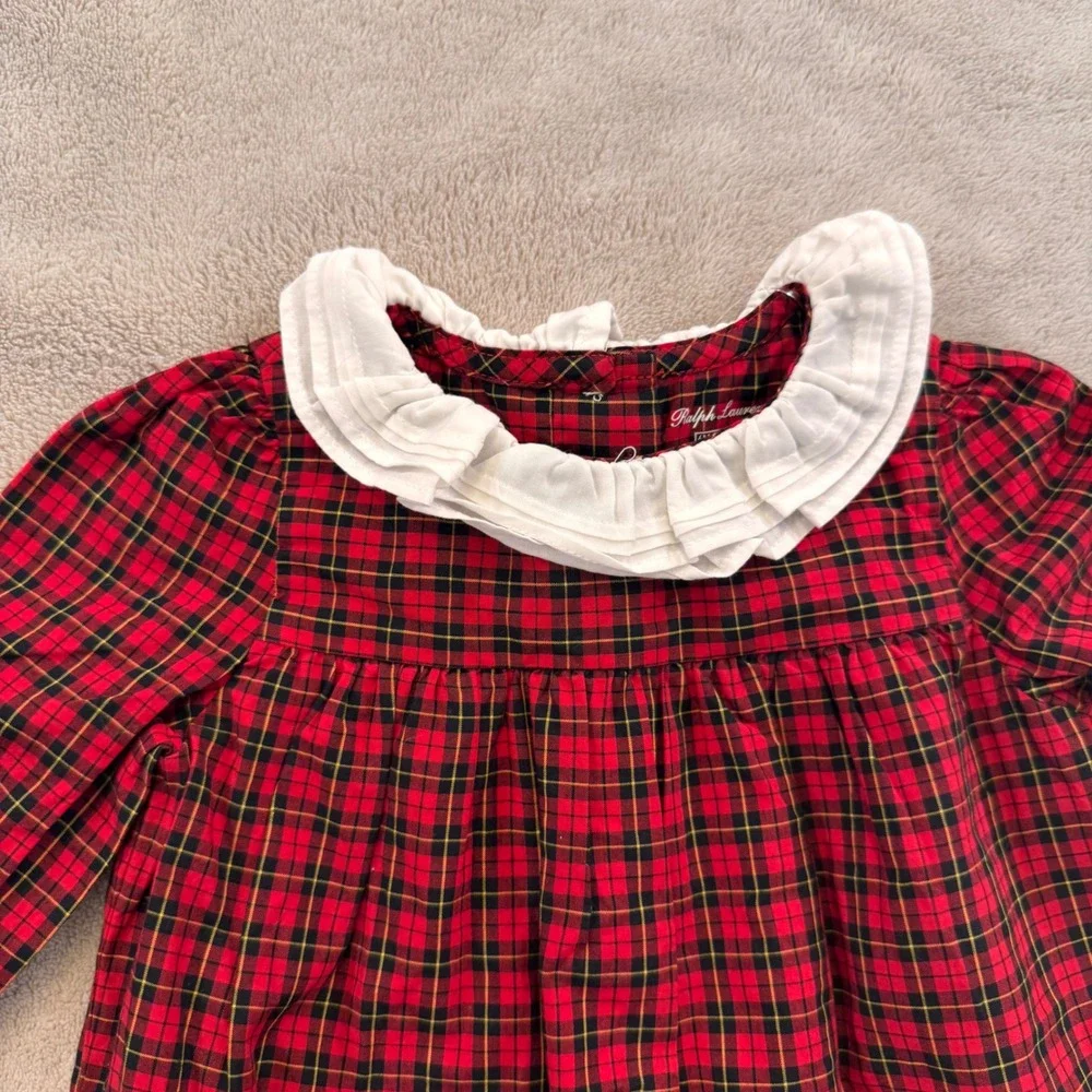 NWT Ralph Lauren Baby Girl Tartan Plaid Holiday Romper Ruffle Christmas Sz 6M